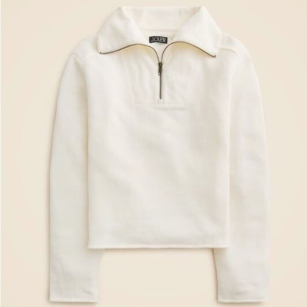 J Crew Heritage Quarter Zip Sweatshirt, white. Large. Preppy, runway ‘26
